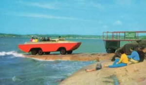 A DUKW on the slipway in 1972 returning with passengers from Elizabeth Castle at high tide