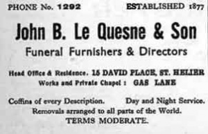 Advert for Le Quesne funeral directors