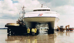 St Malo beached after hitting rocks at La Corbière in 1995