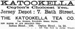 Katookella was a Ceylon tea probably imported direct to Jersey in 1899. It is not believed to have been sold elsewhere in the British Isles