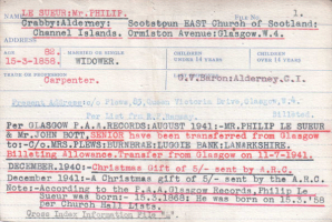 Philip Charles Le Sueur's evacuation record card