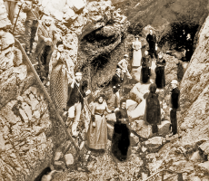 It was a long climb down to the cave at Greve de Lecq for ladies in long skirts