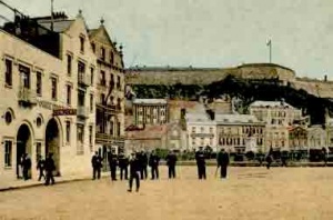 A view of the front of the Pomme d'Or and Southampton Hotels on an H G Allix postcard
