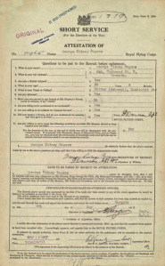 The attestation of George Sidney Rogers (1880-) on joining the Royal Flying Corps in Toronto in 1917