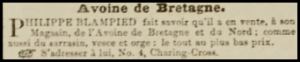 Philippe Blampied, of Charing Cross advertised oats from Brittany and the north of France in Chronique de Jersey in 1850