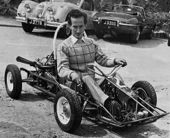 Tico Martini in the kart he built himself