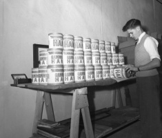 Labelling tins of ham at Ambassador Food Company in 1952 - Jersey Evening Post picture