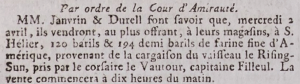 Thomas Filleul was the captain of a successful privateer Vautour, which captured the Rising Sun in 1794. The Admiralty Court ordered the sale of the prize vessel's cargo, which was advertised in the Gazette de l'Ile de Jersey ...