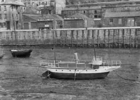 Seagull, the first steel ship built in Jersey. She was launched from the beach at Bel Royal in September 1908 and fitted out very slowly by her amateur builders in the Harbour during 1909. She was classified as a steam yacht.