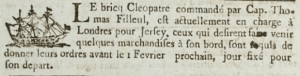 ... the same Thomas was captain of the brig Cleopatre in 1803 when he advertised a sailing from London to Jersey