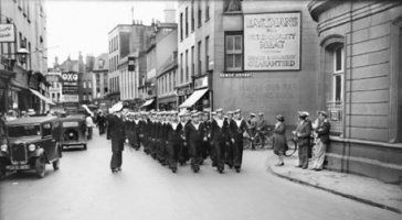 HMS Jersey's crew marches through St Helier in 1939