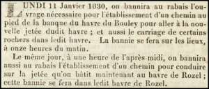 An 1830 advert in Chronique de Jersey concerning the construction of a new road to the recently built jetty