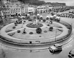 1953 and buses are parked on the far side of the Weighbridge Gardens in this Evening Post picture
