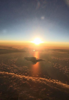 Sunrise over Jersey from 35,000 feet on 3 December 2019