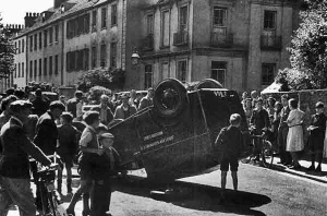 A Waterworks Comany van overturns in Bath Street in the 1950s