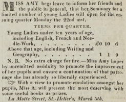 Miss Amy's 'seminary for young ladies' was in La Motte Street in 1824
