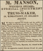 M Manson, surgical instrument and truss maker, was in business at 64 King Street in 1829