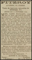 James Maillard retired from farming at Augerez, St Peter, in 1920 because of ill health, and advertised his livestock and farm equipment for sale