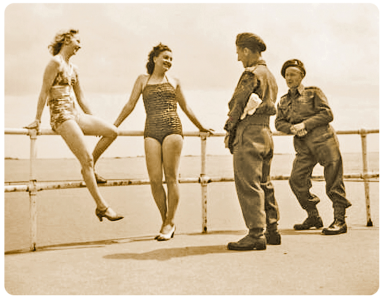 During the Occupation Havre des Pas pool was used almost exclusively by the Germans. Now local girls can relax there and meet the 'tommies' who liberated them