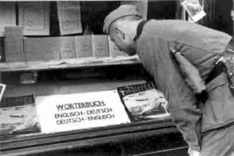 A window display including German-English dictionaries