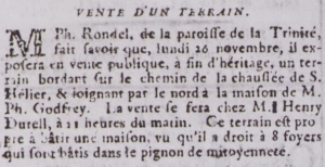Philippe Rondel of Trinity advertised a building plot in Gazette de l'Ile de Jersey in 1798