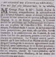 George Picot and his wife Judith, nee Aubin, left their positions as administrators of the General Hospital in 1798 ...