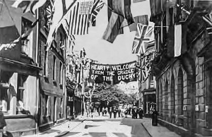 Flags fly in Library Place
