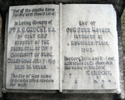 Memorial inscription from the grave of Arthur Gordon Gruchy, BA