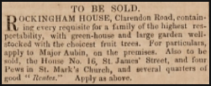Rockingham House was offered for sale in 1850