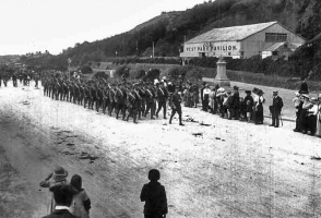 Militia march along Victoria Avenue