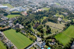 An aerial view of the Church and graveyard