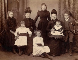 Celine and Emilie Langlois, with Emilie's children Jane, Eliza, John, Alice, Clara and Louisa