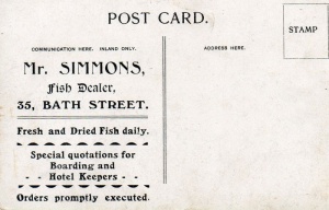 Fishmonger Mr Simmons was at 35 Bath Street, but when? We can find no trace of the business in our almanac collection