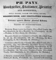 An 1837 advert for Philip Payn's Library in the Royal Square
