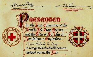 A certificate of Great War nursing service by Gertrude Le Cocq