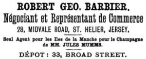 1887 advert from L'Almanach de la Gazette de Jersey for Robert George Barbier