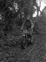 Evening Post photograph of B Le Rougetel in a motor cycle trial in 1954