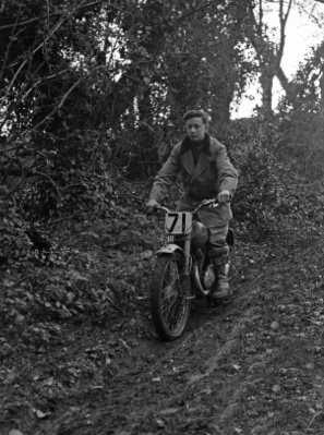 Evening Post photograph of B Le Rougetel in a motor cycle trial in 1954
