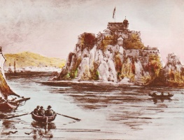 A Chings cigarette card view of the castle