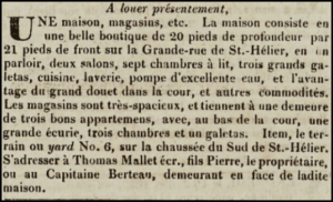 Thomas Mallet, son of Pierre, advertised a house and shops at 6 Broad Street, for sale in 1830