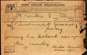 Telegram announcing the declaration of war
