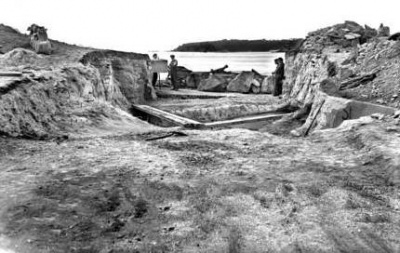 Breaking through the bunker at Bel Royal to open up the slipway again