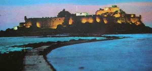 The castle floodlit