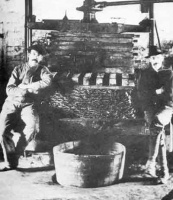 The cider press was used after the apples had been crushed