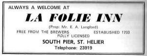 Advertisement for La Folie Inn showing 1733 as year of establishment