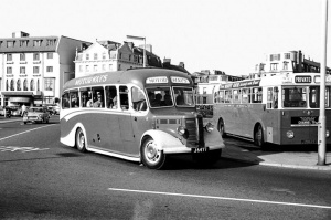 Motorways coach at the Weighbridge in the 1960s. Motorways was a short-lived operation set up by W L Jones in 1963-4 with vehicles from the Len's Tours fleet.
