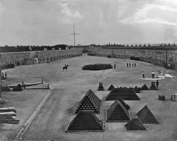 The parade ground with mounds of cannon balls