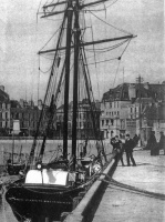 Red Gauntlet, a Guernsey-registered vessel, alongside Commercial Buildings in the Old Harbour