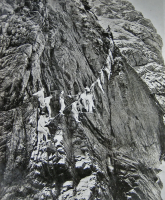 A rock climbing group on the cliff below the castle, as photographed for French magazine Paris Soir