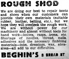 An advert from the German Occupation years bemoaning the lack of materials for shoe repairs